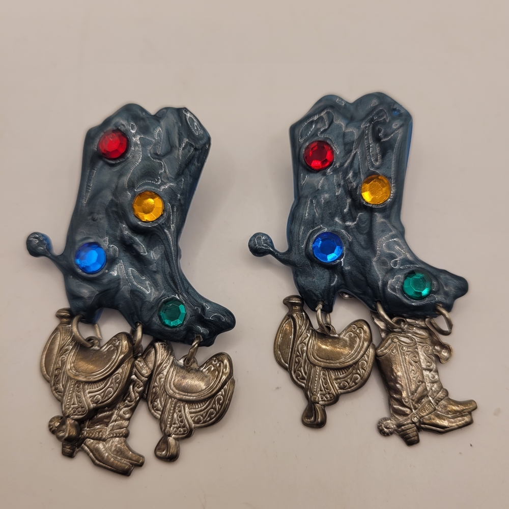 Cowboy Boot Earrings with Colorful Western Gems